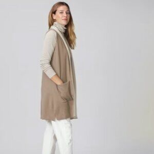 Eileen Fisher peruvian organic cotton long vest cardigan duster tan medium